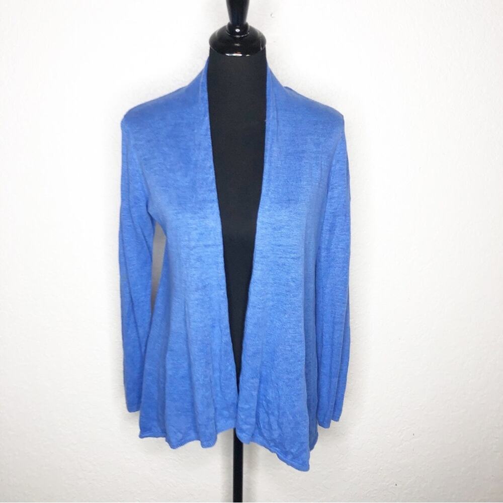 Eileen Fisher blue linen open front cardigan sweater size Extra Small XS